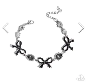 Black Rhinestone & Pearl Bow Bracelet with Elegant Chain Design and Sparkling Stones for Women