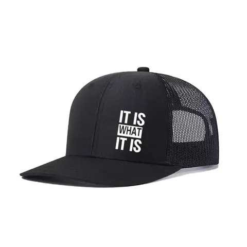 1pc Unisex Trucker Hat IT IS WHAT Letter Printing Mesh Baseball Cap Richardson Slightly Curved Brim Baseball Cap Adjustable Dad Hats Outdoor Mesh Breathable Sun Hat Stylish Casual Trendy Hat Adjustable Streetwear Hat Gift for Men Women