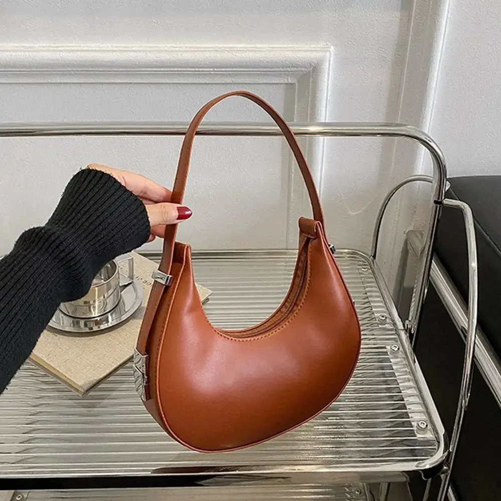 Women's Fashion Clutch Handbags Half Moon Solid Color PU Leather Underarm Bag Casual Female Tote Bags Lady Hobos Bags