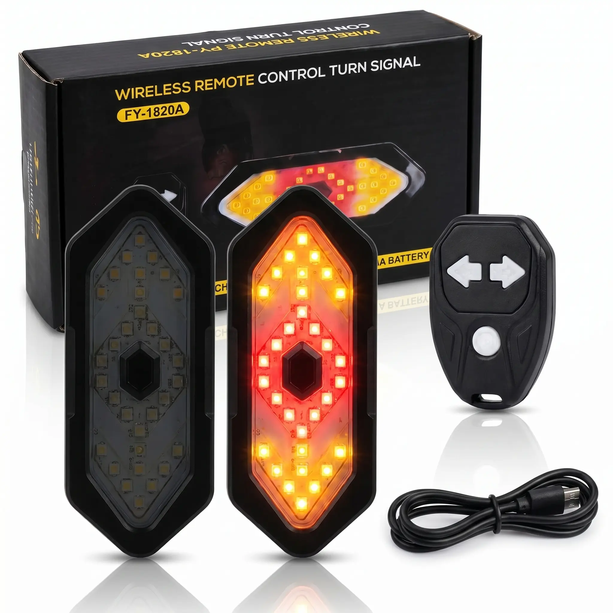 Wireless Bike Turn Signal Light with Remote, USB Rechargeable Bicycle Rear Light with Brake Light, IPX4 Waterproof LED Cycling Tail Light with Horn for Night Riding Safety Smart Bike Turn Signals with Wireless Remote, USB Rechargeable LED Rear Light,