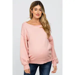 Light Pink Boat Neck Bubble Sleeve Maternity Sweater