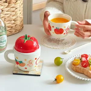 Creative Design Ceramic Coffee Mugs Set, Tomato & Fruit Patterns, Microwave & Dishwasher Safe, Perfect Gift for Christmas Halloween Thanksgiving