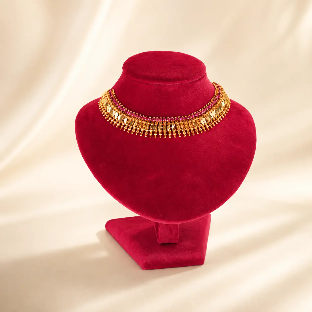 Emmy Ruby Elakkathali Kerala Antique Gold Plated Ruby Pearl Choker Necklace Set – South Indian Temple Jewelry for Women | Indian Bridal & Wedding Jewelry by Jaipur Rose
