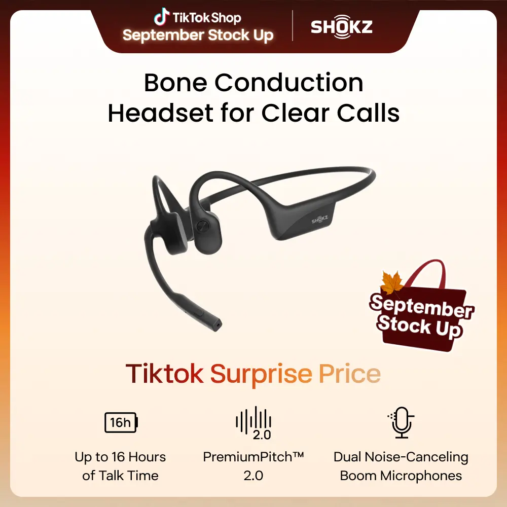 SHOKZ OpenComm2 Open-Ear Bluetooth Headset, Noise-Canceling Mic Bone Conduction Headphones；Mute Button for Work Calls and Meetings; PC and Mac Compatible；16-Hour Battery Life & Quick Charge