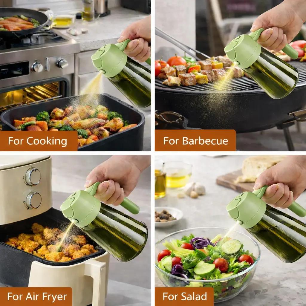 [2PCS]Stop Pouring Too Much Oil! 2-in-1 Oil Dispenser & Oil Sprayer, 16oz / 470ml Olive Oil Bottle with Fine Mist Nozzle, Oil Spray Bottle for Cooking, Air Fryer & Salad (Black & Green)