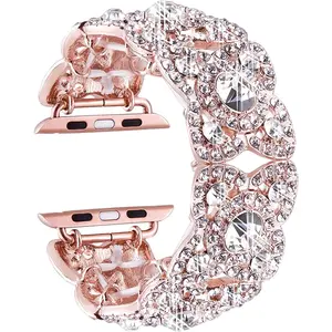 Bling Bands for Compatible with Apple Watch 38mm 40mm 42mm 44mm 41mm 45mm 49mm Ultra Iwatch Series 9 8 7 6 5 4 3 2, Diamond Rhinestone Stainless Steel Metal Bracelet Wristband Strap for Women