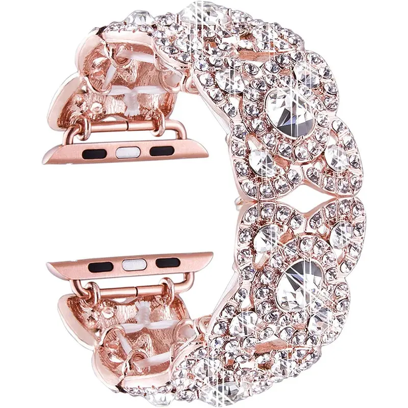 Women's Feminine Glam Bling Rhinestone Stainless Steel Smart Watch Straps - Adjustable Multi-Function Wearable Metal Bracelet Wristband with Tang Buckle, Fashion Accessory Fit for 38mm-49mm Ultra Series 9/8/7/6/5/4/3/2 Smart Watches (R2005)