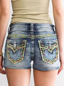 European and American - style Women's Heavily - embroidered Denim Shorts Hot Pants