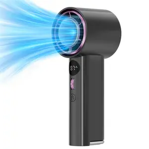 Electactic Handheld Fan, 100-speed settings, cooling and ice pack function, high speed of 13,000 RPM, 4-speed quick-select mode, carabiner clip design, suitable for handheld or desktop use, USB-powered, digital display showing speed and battery level
