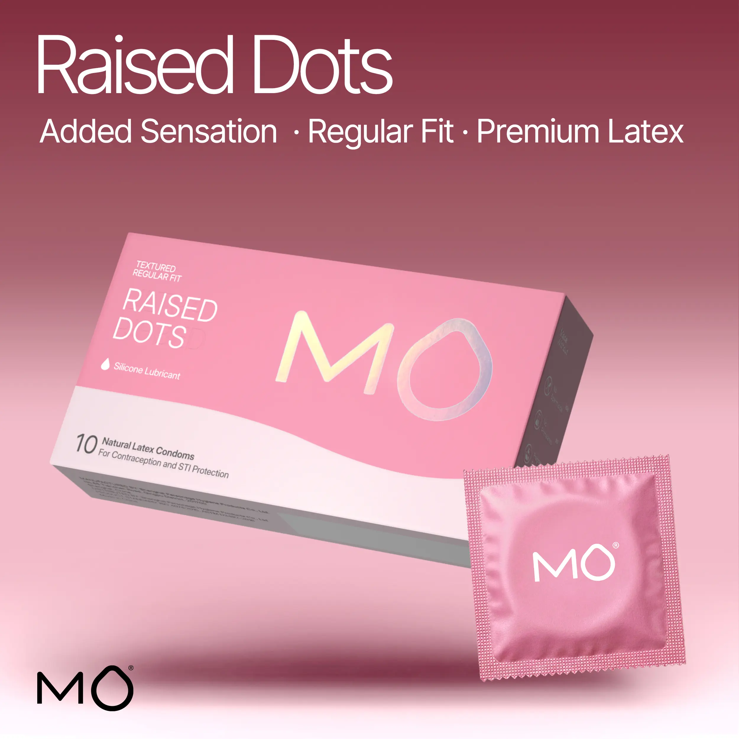 MO 2080 Polka Dot Textured Natural Latex Condoms - Universal, Comfortable, Silicone-Free Clean Formula for Sensitive Skin, Intensifies Movement, Boosts Everyday Confidence, 10 Count
