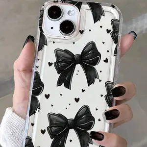 Bow & Heart Pattern Clear Phone Case, Anti-drop Phone Protective Cover, Phone Accessory Compatible with iPhone 15 14 13 12 11 Series