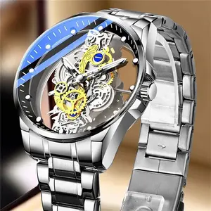 Men's Silver Skeleton Watch - Automatic Mechanical Stainless Steel Business Watch with Japanese Quartz Movement & Durable Glass Face
