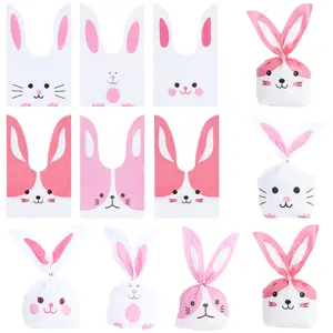 20pcs Cute Animal Gift Bags - Rabbit, Cat, and Dog Designs. Easter Kawaii Creative Gift Packaging Bags in Pink Cartoon Style, Perfect for Gift Wrapping