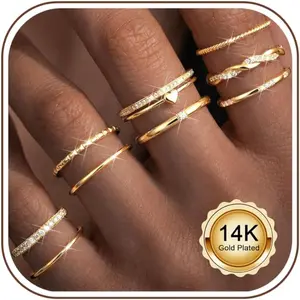 Gold Stackable Rings for Women Non Tarnish Open Adjustable 14K Gold Plated Rings Trendy Stack Cubic Zirconia Thin Thumb Ring Set Minimalist Dainty Statement Band Ring