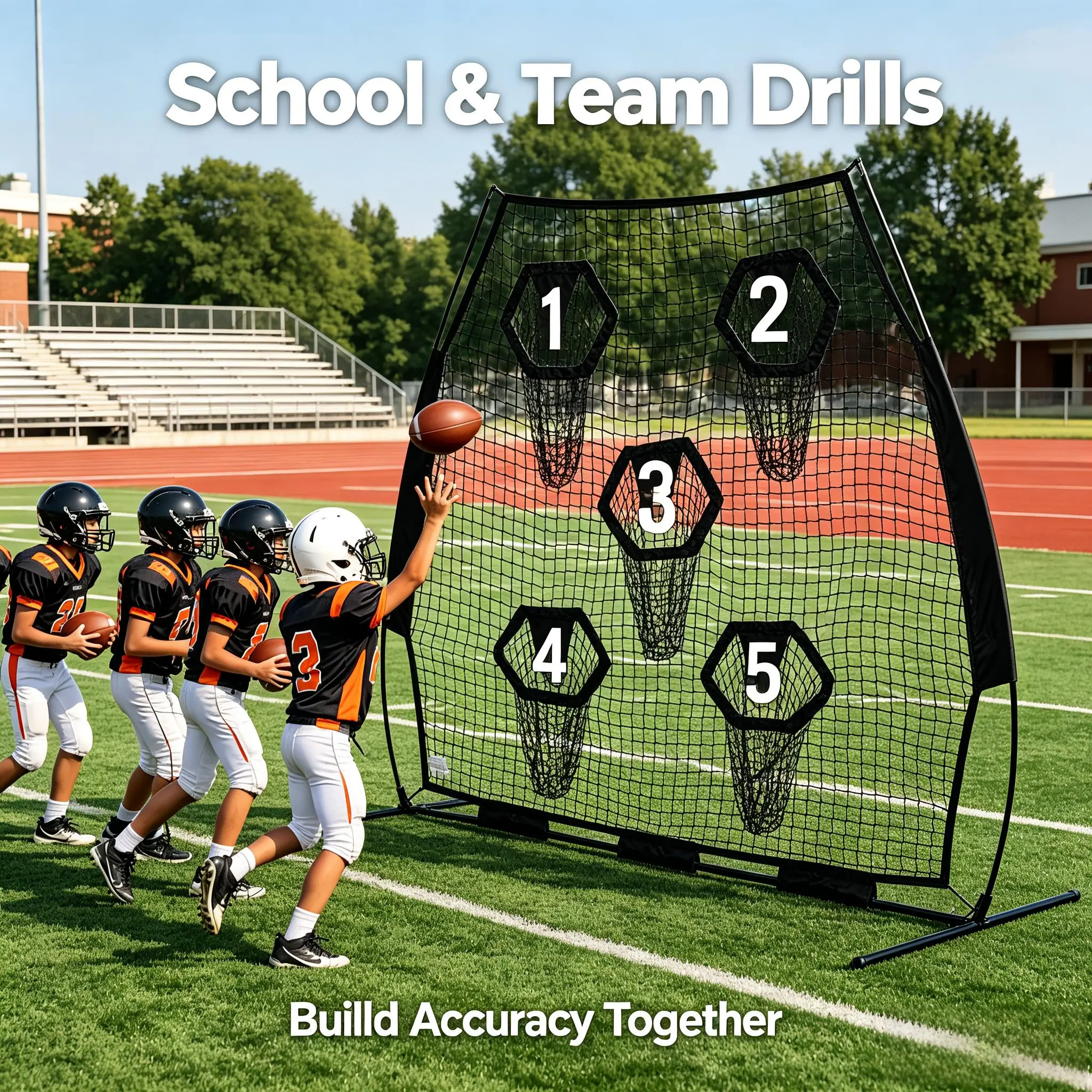 7x7 FT Football Throwing Trainer Net | 5 Target Pockets for QB Accuracy Training | Heavy Duty Knotless Practice Net for Quarterback Drills, Indoor Outdoor Football Training Gear