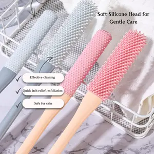 2 PCS Long Handle Foot Scrub Brush - Soft Silicone Exfoliating Massage Cleaner for Back Scrubbing, Non-Slip Grip, Manual Operation, Bathroom, Foot Spa, Shower Accessory for Gentle Skin Exfoliation and Relaxation