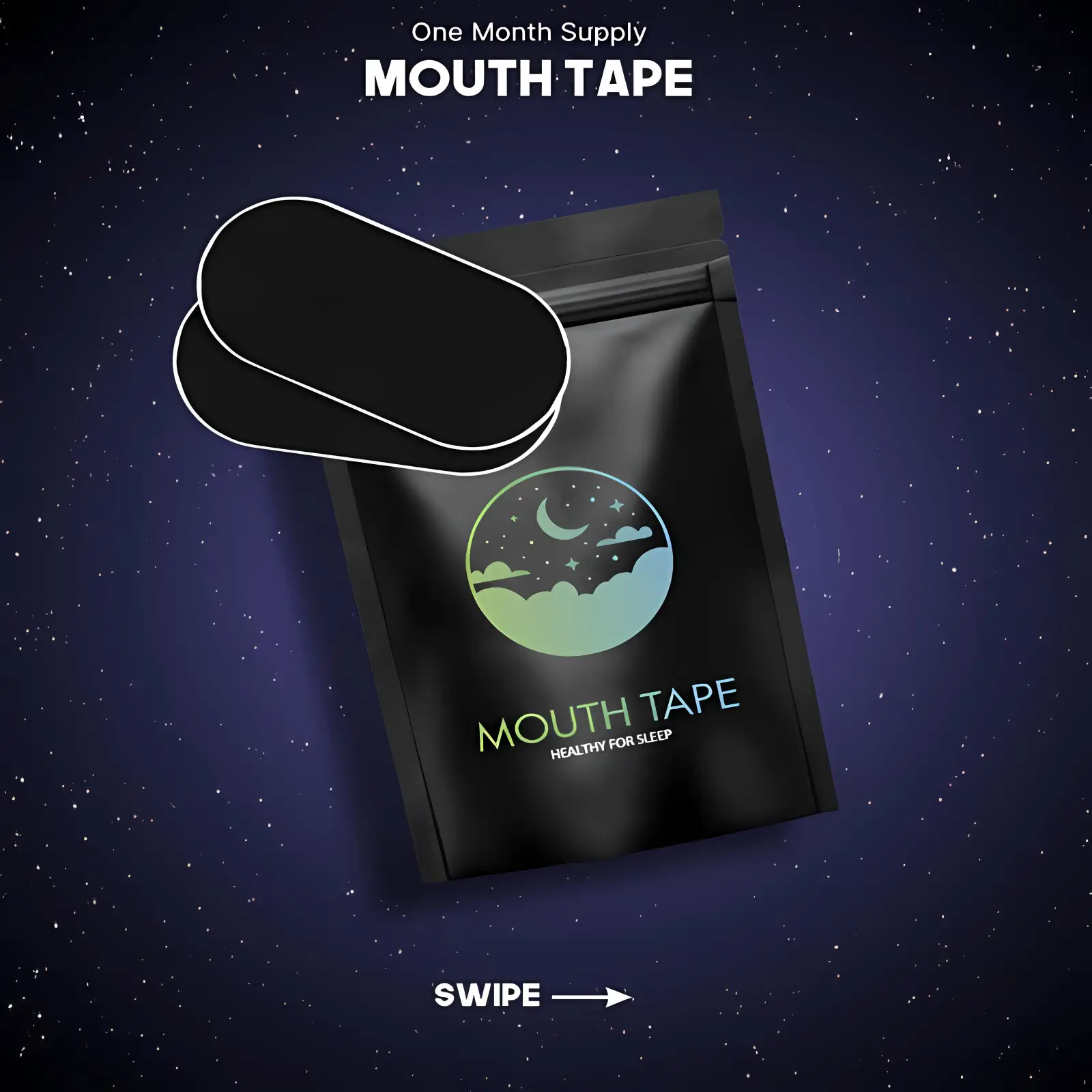 Mouth Tape for Sleeping – 30Strips | One-Month Supply | Strong Adhesion & Gentle on Skin | Black, Hypoallergenic, Ultra-Breathable | Snoring Reduction