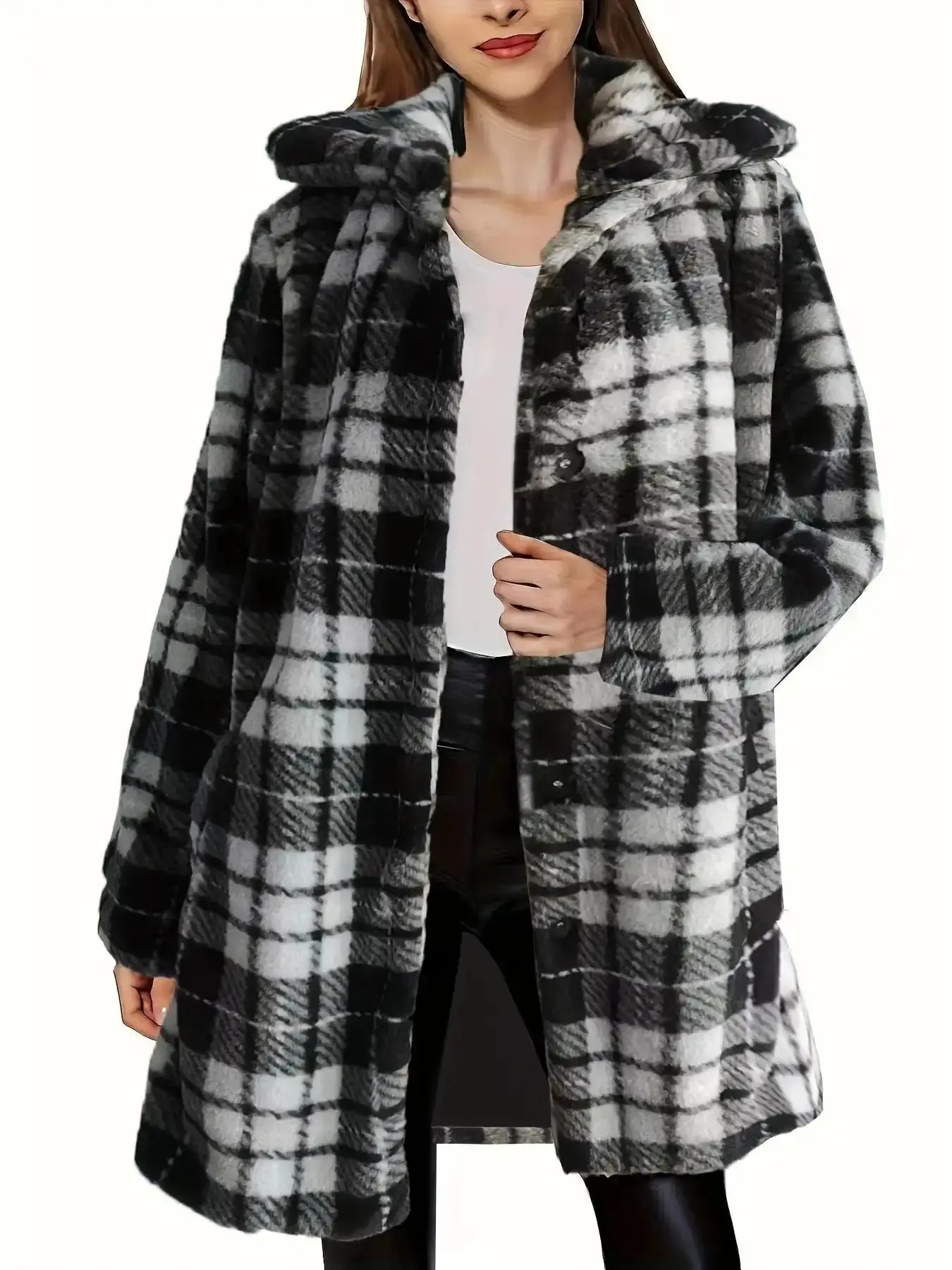 Women's Versatile Leopard Print Long Sleeve Faux Fur Fitted Coat Streetwear Style, Jackets, 1 Count Casual Open Front Outerwear for Fall & Winter, Clothes Women, Clothing for Daily Wear, Fashionable Layer Look, Easy Fit