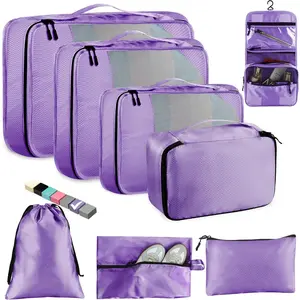 8 Set Packing Cubes for Travel Women Men , Mesh Suitcase Organizer Bags Set for Luggage, 4 Sizes , Large, Medium, Small, Travel Camping Essentials Accessories, Purple