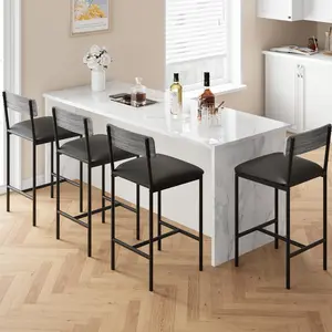 Bar Stools Set of 4, Counter Height Bar Stools with Back & Upholstered Wider Seat, 25.5" Kitchen Barstools with Footrest for Kitchen Island, Bars Counter, Easy Assembly, Retro Gray