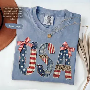 (FAUX PATCHWORK-PRINT) Comfort Colors USA American Flag Shirt, FAUX Patchwork 4th Of July Shirt, Digital Print Tee, Independence Day Shirt, 250 Years Shirt, Print Only-Not a Patch - HARSIN