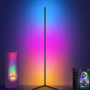 RGB LED Corner Floor Lamp with Music Sync, Smart APP & Remote Control, Color Changing Ambience Light, Modern Mood Lighting for Bedroom, Living Room, Gaming Room
