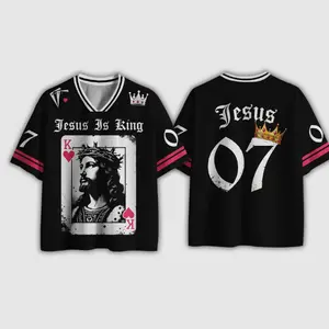 Jesus Is King Christian Mesh Jersey - King of Hearts Crown of Thorns Faith Sports Top
