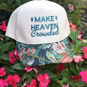 Make Heaven Crowded Hat - Cotton Adjustable Strap One Size Fits Most Floral Design Religious Statement Ca