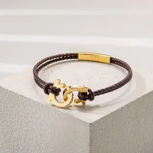 Black Leather Bracelet With Gold Metal Clasp for Men Women Stylish Fashion Accessory
