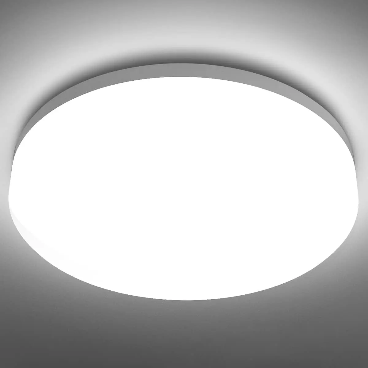 8.7 in Quiet Plastic Flush Mount LED Ceiling Light Fixture, 120V Waterproof, 5000K Daylight White, 15W 1500LM, 120W Incandescent Equiv, Low Profile Round Flat Energy-Saving Ceiling Fixture for Bathroom, Laundry Room