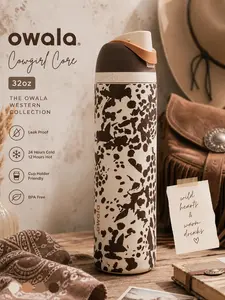 [New 2026] Owala FreeSip 32oz Cowgirl Edition Insulated Water Bottle Western Style Leak Proof Built In Straw BPA Free Cute Travel Hydration Gift for Her