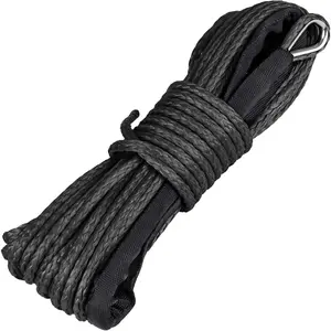 Synthetic Winch Rope 3/16" x 50 ft, 8,300 lbs Pulling Strength, with Protective Sleeve, Safety Pull Strap for ATV, UTV, and Offroad Vehicles (Green) (Black, 3/16" x 50 ft)