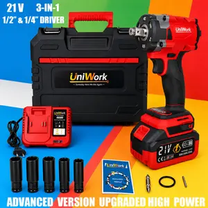 21V Cordless Impact Wrench Driver Tool Kit, Brushless Electric Power Wrench Set Advanced Design with 1/2 Inch and 1/4 Inch Dual Drive Chuck, DIY Socket Tool Set for Professional Auto Repair Tire Removal & CVT Maintenance