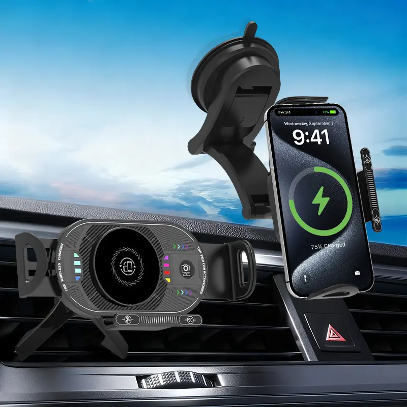 15W Fast Wireless Car Charger Mount - Auto Clamping Phone Holder for Car Vent & Dashboard, 90° Rotatable, Compatible with iPhone 15/14/13,Samsung Galaxy Z Fold 7/6/5