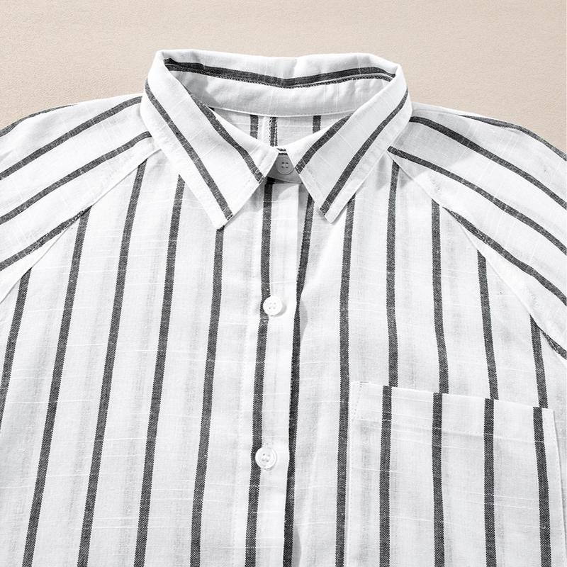 Womens Black Stripe Chest Pocket Buttoned Oversized Shirt Office Casual Outfit