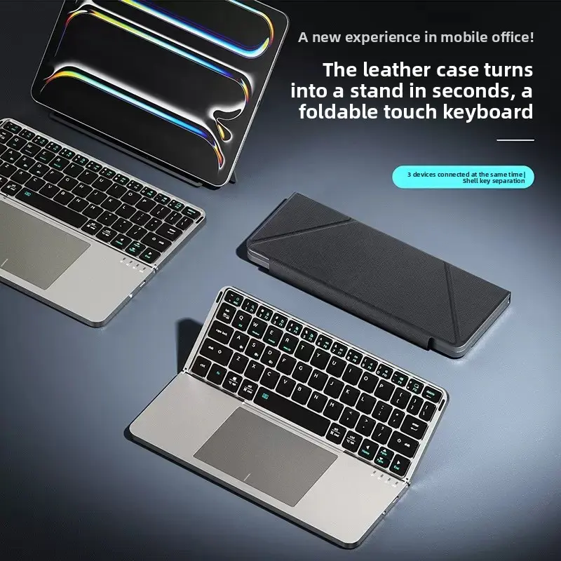 Portable Wireless BT Foldable Keyboard New Detachable Leather Stand for Tablet Phone Touch Typing Mini Keyboard with Ergonomic Design , External Keyboard, Ergonomic Keyboard Pad summerwins,fathersdaygift