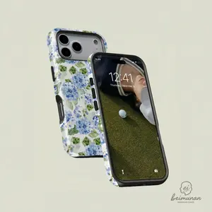 MagSafe iPhone Case Blue Hydrangea Girly Aesthetic Summer Spring Flowers Fashion Cute 2 in 1 Phone Case with Durable, Shock Absorbing and Stylish Design. Compatible with Iphone 16 17 Pro Max and Pro Plus Series A creatively designed new phone case