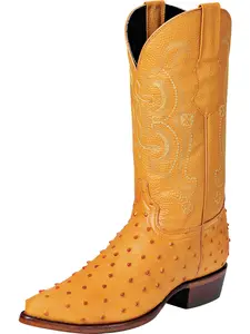 Men’s El Señor de los Cielos Classic Western Boot - Ostrich Print Leather, Closed-Toe Footwear, Butter Color, Shoe Style 40837