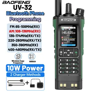 BAOFENG Walkie Talkie UV-32 Air Band 10W GPS Amateur FM Two Way Radio with 2.0" HD Screen and 2500mah USB-C Charging Battery Bluetooth Wireless Programming 1000CH NOAA AM Ham Radio