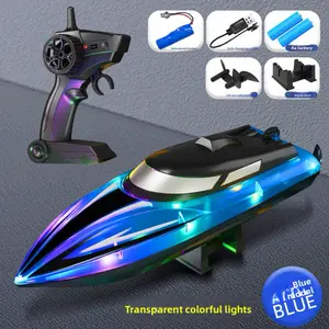 Rechargeable LED RC Speedboat - Fast Electric Remote Control Boat with Colorful Lights, Outdoor Pool/Lake Summer Gift Toy for Kids, Blue Model (Toys & Hobbies, Electric Remote Control Boats)