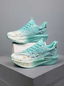 Men's Light Carbon Mesh Running Shoes, Shock-Absorbing Responsive Sneakers, Lightweight Non-Slip Trendy Graffiti Running Shoes