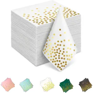 Paper Napkins 100 Packs,6.5" White Napkins with Gold Polka Dots Design,Disposable Cocktail Dinner Napkins for Easter Wedding Birthday Party or Daily Use