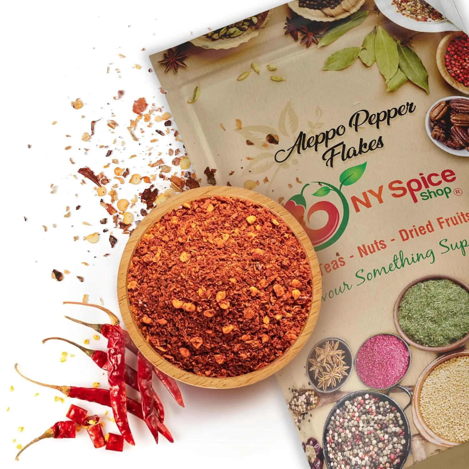 NY SPICE SHOP Aleppo Pepper – Crushed Chili Aleppo Pepper Flakes - Red Middle Eastern Aleppo Pepper Seasoning, Savory, Smoky Dishes - Hot Chili