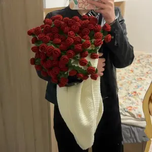 【Unfinished】Crochet Rose Bouquet Kit, 1 Set DIY Crochet Flower Bouquet Kit, Crochet Flower Bouquet Material Pack, DIY Crochet Bouquet Kit for Bedroom Decor, Crochet Items, Crochet Flowers Bouquet