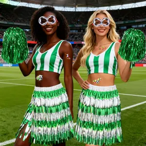 Football Fan Costume Set, Including Cheerleading Apparel, Glasses, And A Patchwork Rain Skirt Plastic Competition Attire Suitable For Football Parties, Rainy Day Events, And Various Competitions