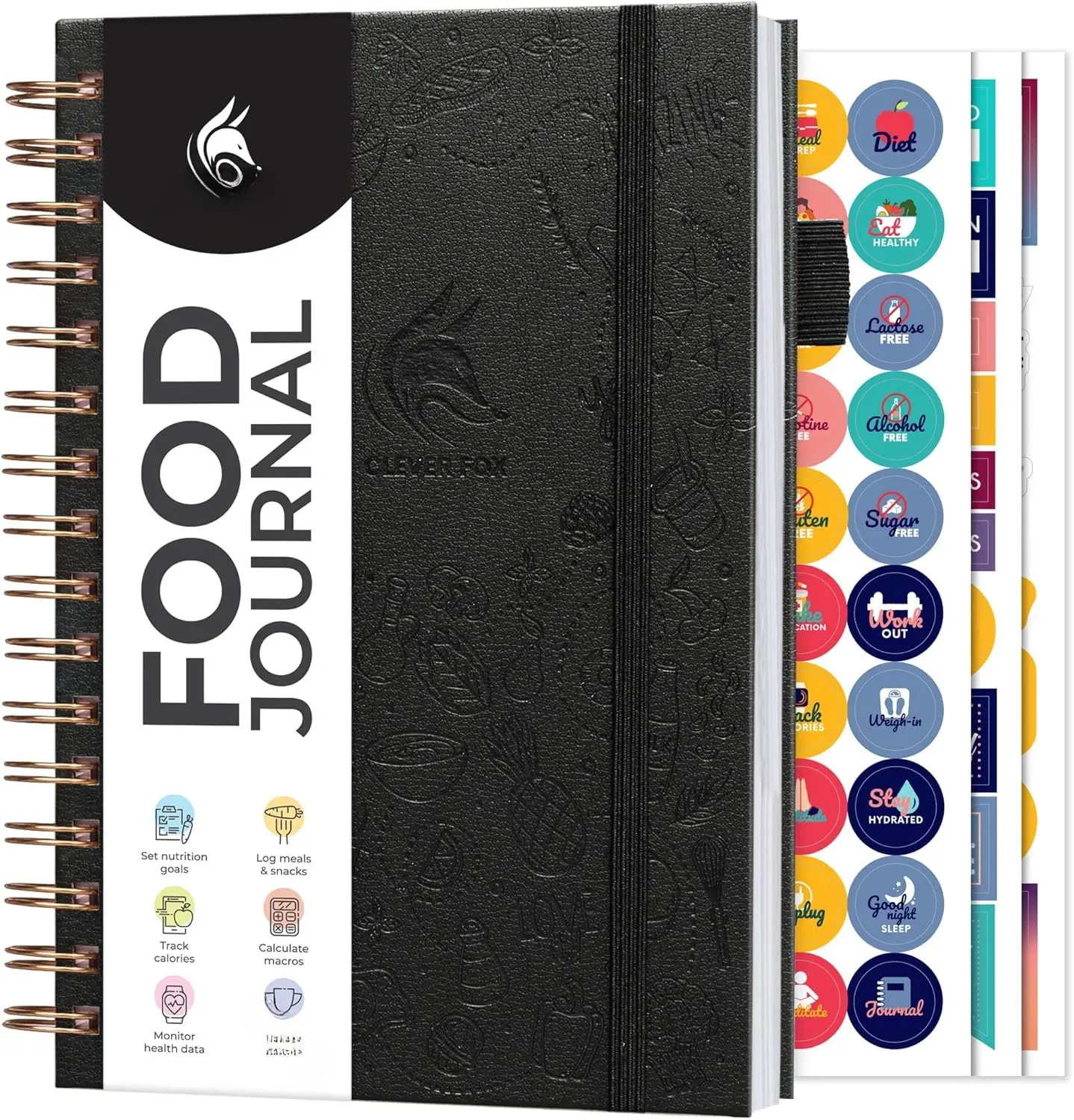 Journal Spiral - Daily  Diary, Meal Prep Planner to Track Calories & Nutrients,   Notebook (Black)