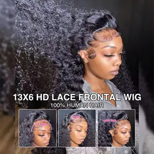 40 Inch Deep Wave Lace Front Wigs Human Hair 13x6 HD Transparent Deep Curly Lace Frontal Wigs 180% Density Glueless Wigs Human Hair pre Plucked with Baby Hair Natural Color Honey Blonde 4/27 99j Burgundy