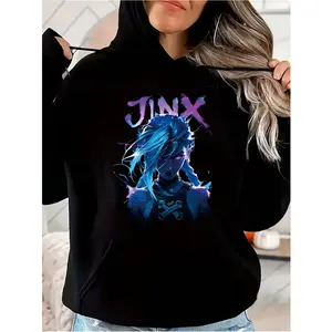 Jinx Neon Glow Hoodie – Arcane Anime Hoodie, League of Legends Streetwear, Gamer Cyberpunk Pullover Hoodie, Cool Graphic Hoodie for Men and Women