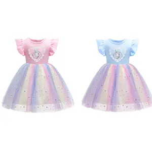 Princess Dress For Kid Toddler Girls Unicorn Print Gauze Sleeveless Round Neck Dress Princess One Piece Party Dress 2-10 Years ZT-8131