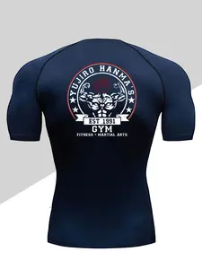 Men's Dragon Print Compression T-Shirt, Quick-Dry Breathable Stretch Fabric, Tight-Fitting Short Sleeve Top for Active Fitness and Outdoor Activities, Workout Rash Guard